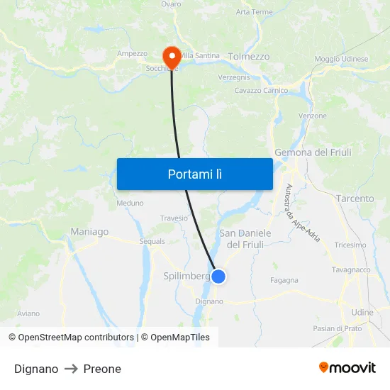 Dignano to Preone map