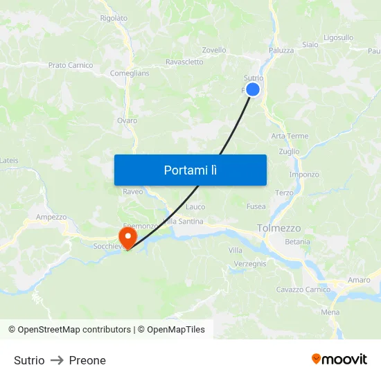 Sutrio to Preone map