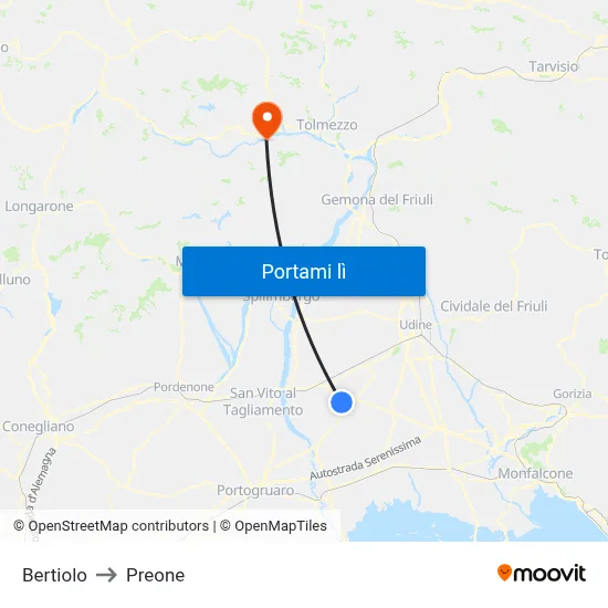 Bertiolo to Preone map