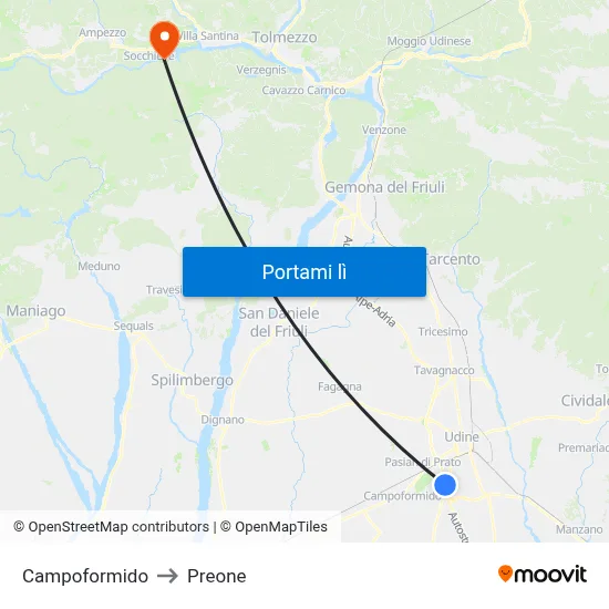 Campoformido to Preone map