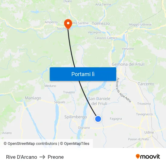 Rive D'Arcano to Preone map