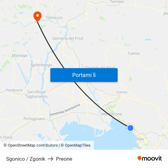 Sgonico / Zgonik to Preone map