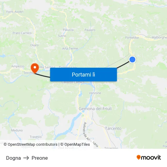 Dogna to Preone map