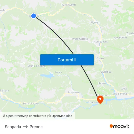 Sappada to Preone map
