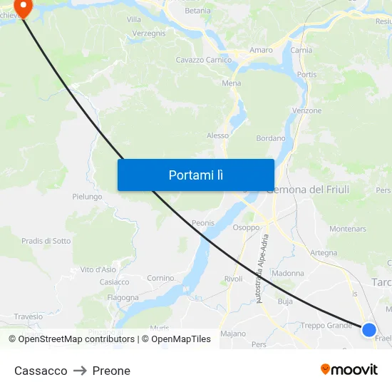 Cassacco to Preone map