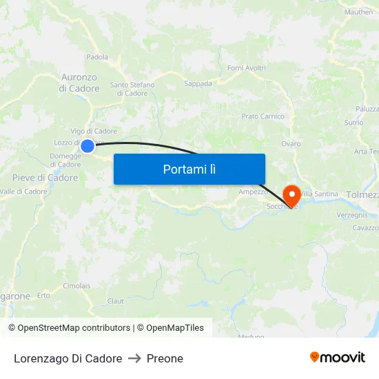 Lorenzago Di Cadore to Preone map