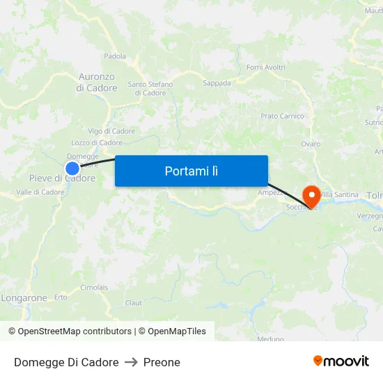 Domegge Di Cadore to Preone map