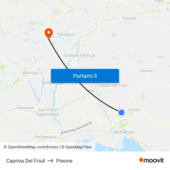 Capriva Del Friuli to Preone map