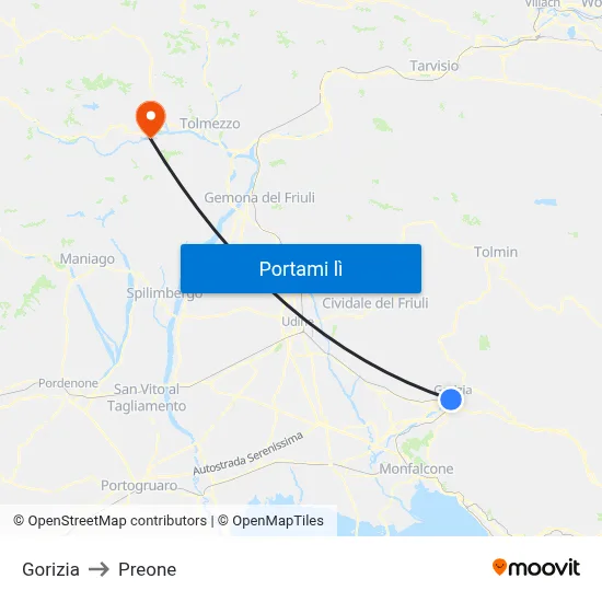 Gorizia to Preone map