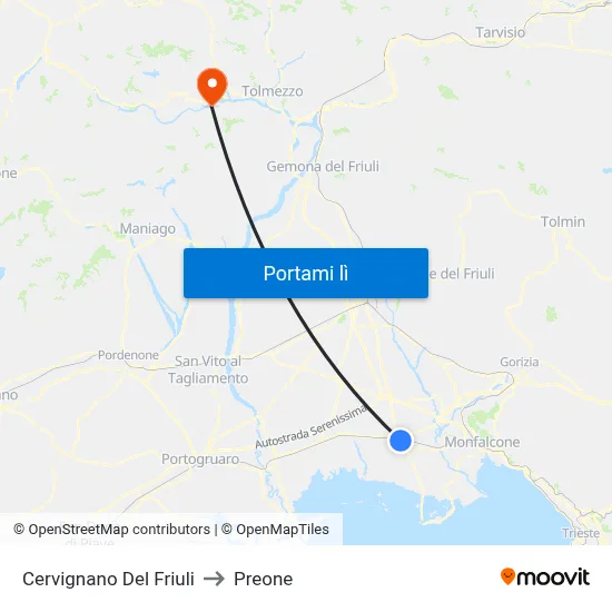 Cervignano Del Friuli to Preone map