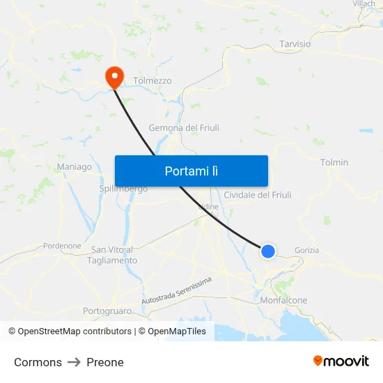 Cormons to Preone map