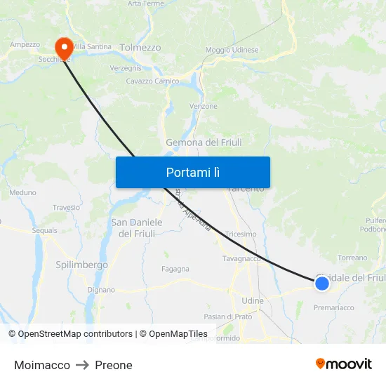 Moimacco to Preone map