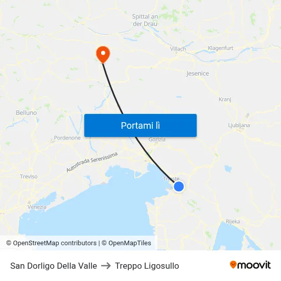 San Dorligo Della Valle to Treppo Ligosullo map