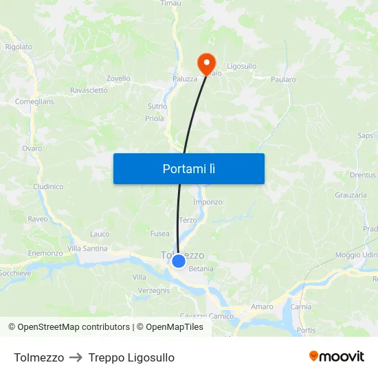 Tolmezzo to Treppo Ligosullo map