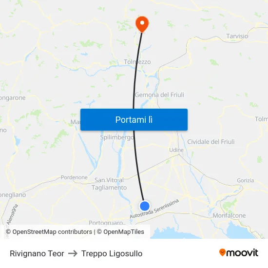 Rivignano Teor to Treppo Ligosullo map