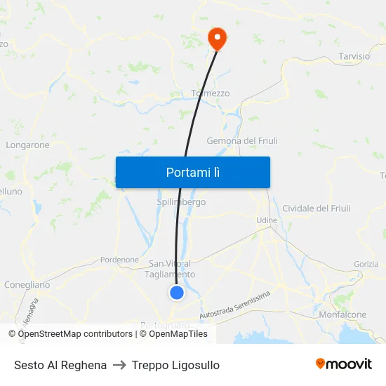 Sesto Al Reghena to Treppo Ligosullo map