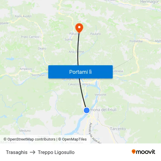 Trasaghis to Treppo Ligosullo map