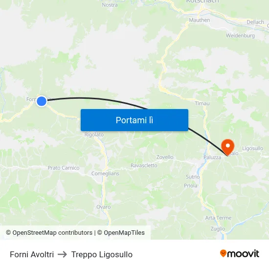 Forni Avoltri to Treppo Ligosullo map