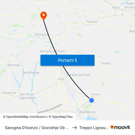 Savogna D'Isonzo / Sovodnje Ob Soči to Treppo Ligosullo map