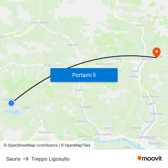 Sauris to Treppo Ligosullo map