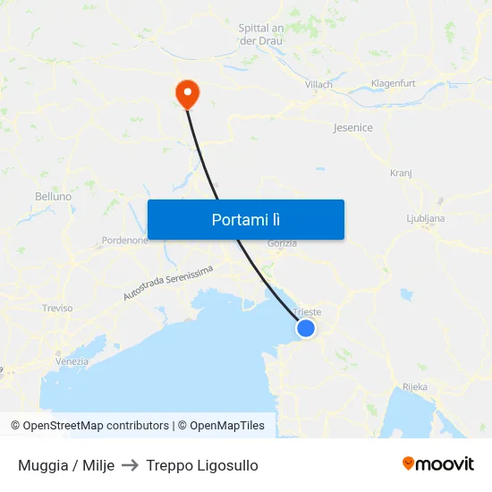 Muggia / Milje to Treppo Ligosullo map