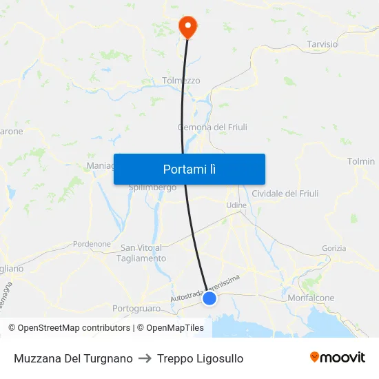 Muzzana Del Turgnano to Treppo Ligosullo map