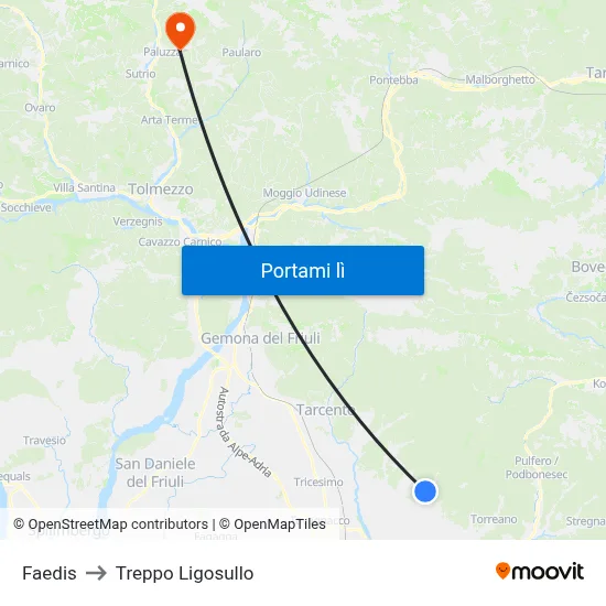 Faedis to Treppo Ligosullo map