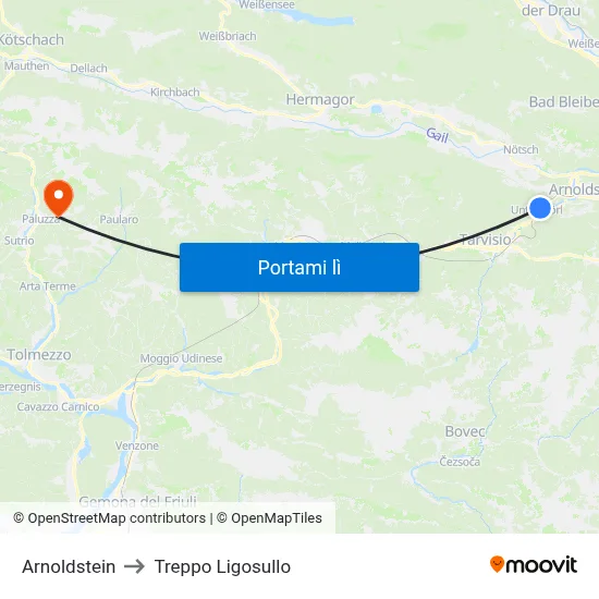 Arnoldstein to Treppo Ligosullo map