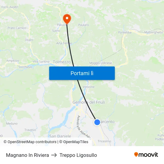 Magnano In Riviera to Treppo Ligosullo map