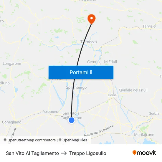 San Vito Al Tagliamento to Treppo Ligosullo map
