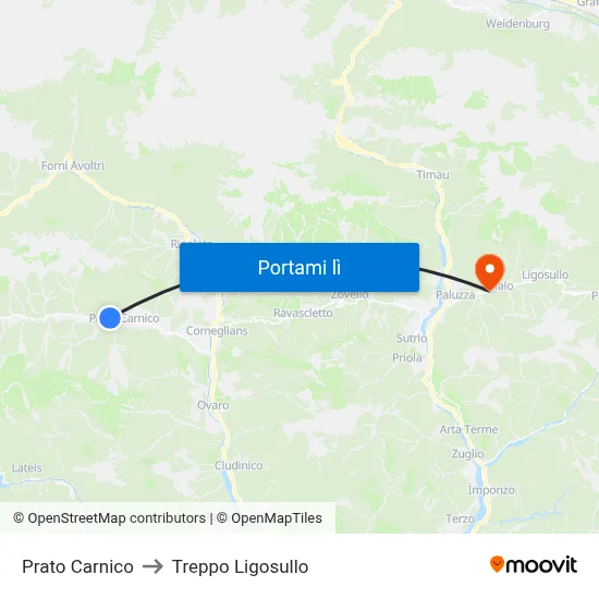 Prato Carnico to Treppo Ligosullo map
