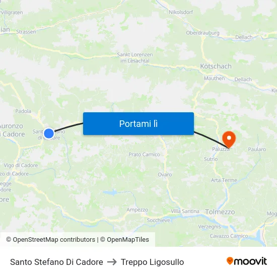 Santo Stefano Di Cadore to Treppo Ligosullo map