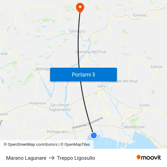 Marano Lagunare to Treppo Ligosullo map