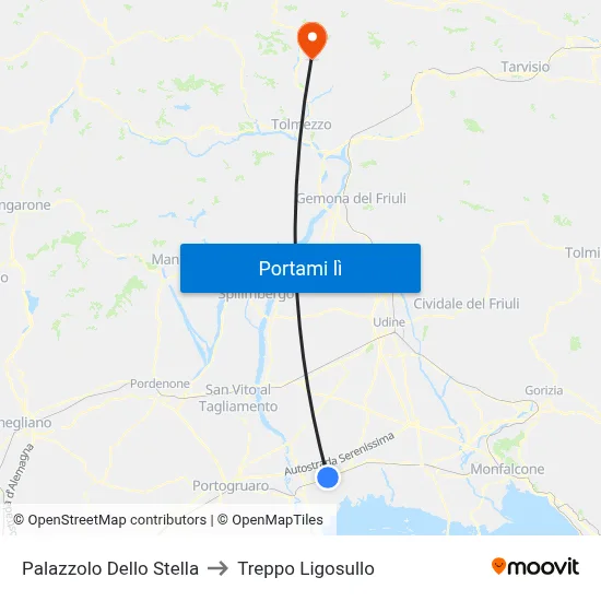 Palazzolo Dello Stella to Treppo Ligosullo map
