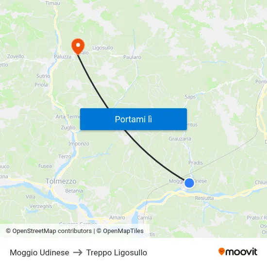 Moggio Udinese to Treppo Ligosullo map