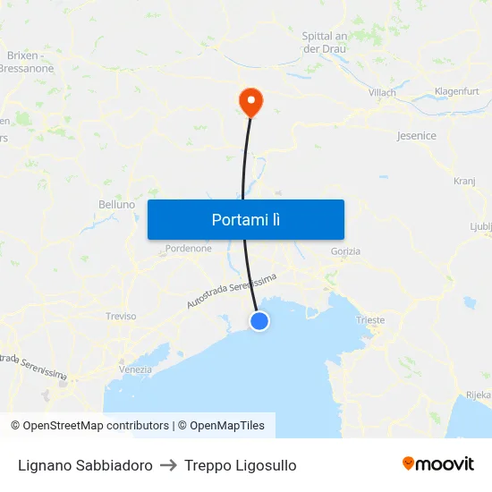 Lignano Sabbiadoro to Treppo Ligosullo map