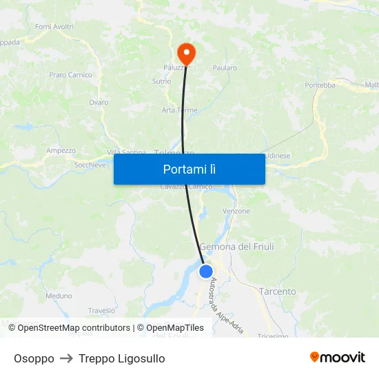 Osoppo to Treppo Ligosullo map