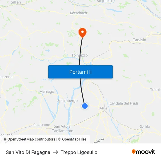 San Vito Di Fagagna to Treppo Ligosullo map