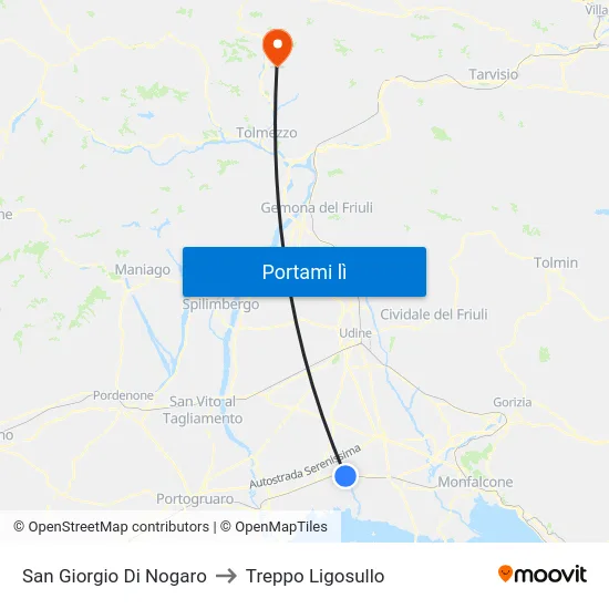 San Giorgio Di Nogaro to Treppo Ligosullo map