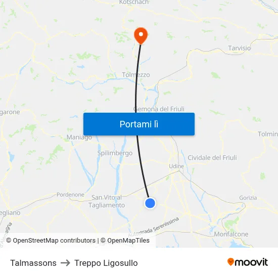Talmassons to Treppo Ligosullo map