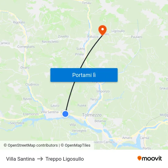 Villa Santina to Treppo Ligosullo map