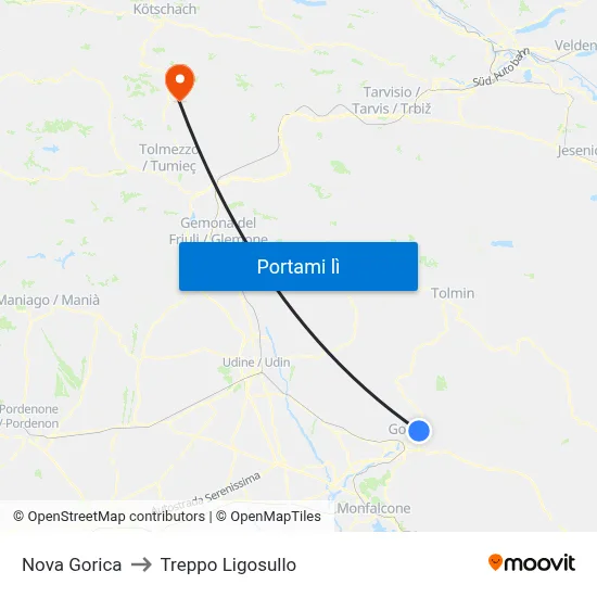 Nova Gorica to Treppo Ligosullo map