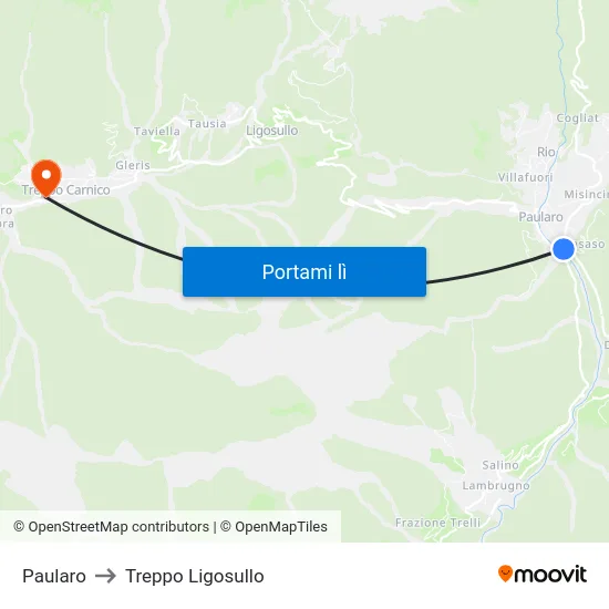 Paularo to Treppo Ligosullo map