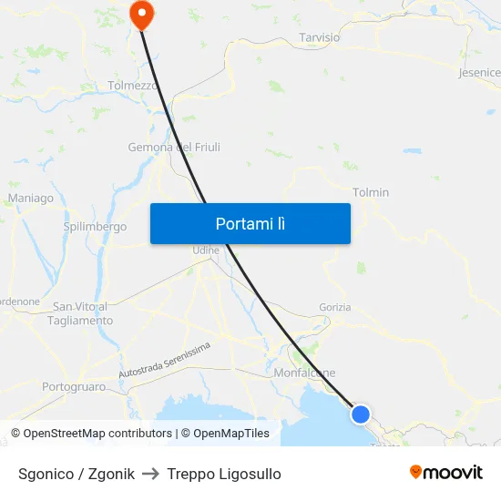 Sgonico / Zgonik to Treppo Ligosullo map