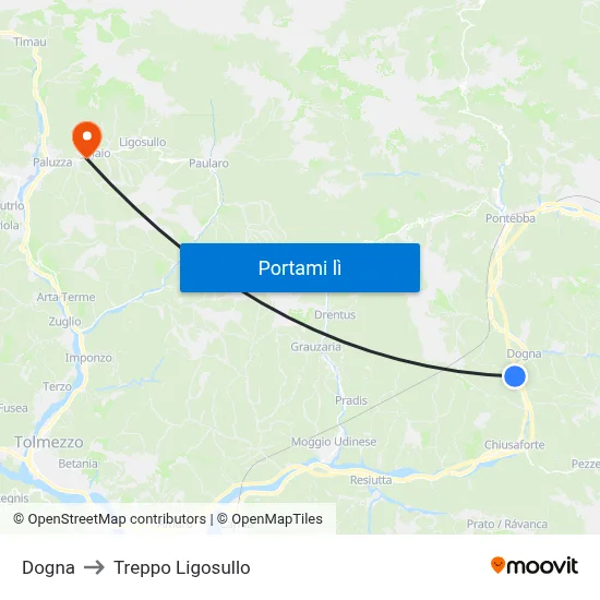Dogna to Treppo Ligosullo map