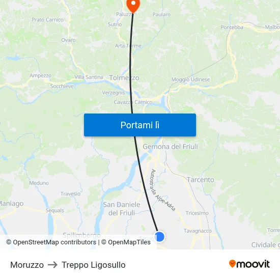Moruzzo to Treppo Ligosullo map