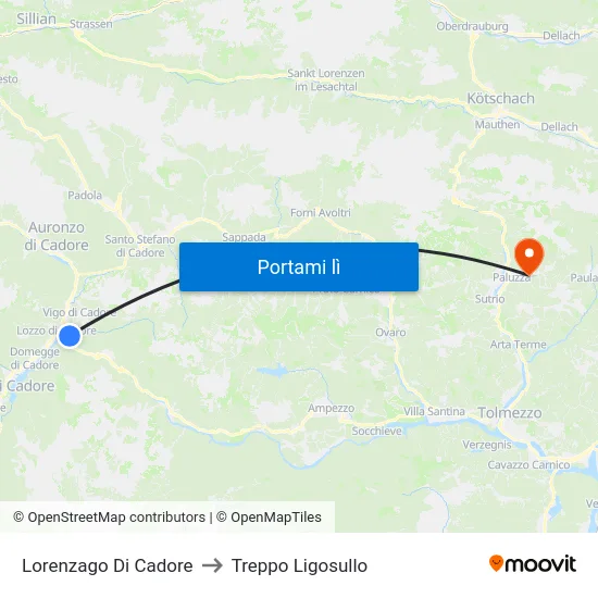 Lorenzago Di Cadore to Treppo Ligosullo map