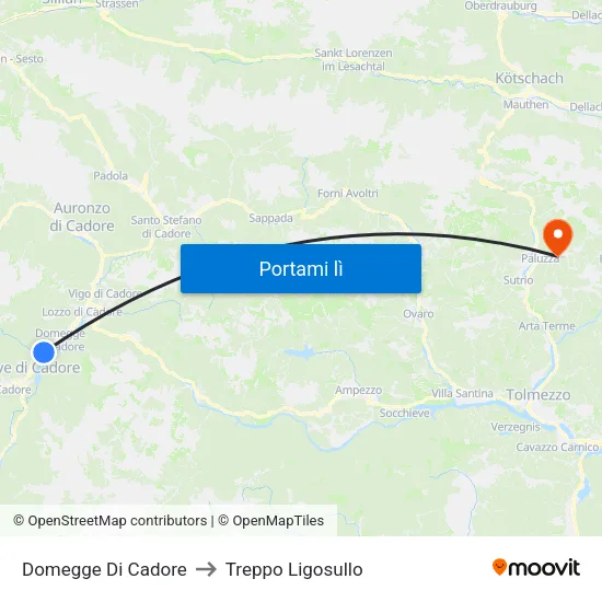 Domegge Di Cadore to Treppo Ligosullo map