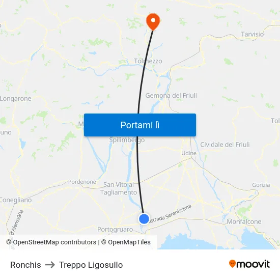 Ronchis to Treppo Ligosullo map