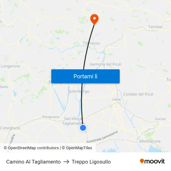 Camino Al Tagliamento to Treppo Ligosullo map